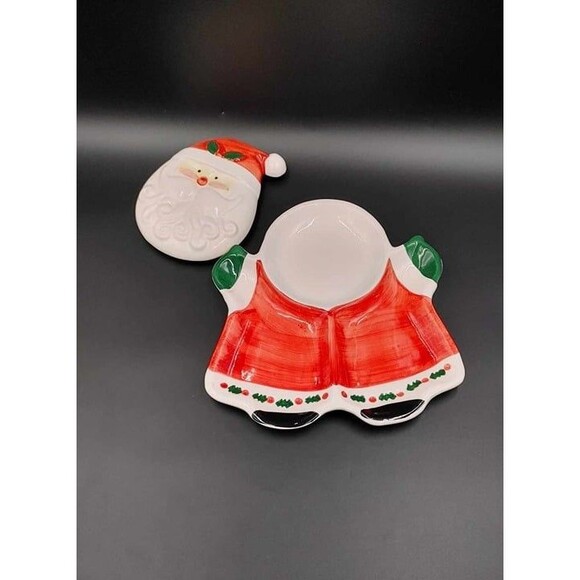 Ceramic Santa Chip & Covered Dip Platter Hand Painted Vintage Christmas St. Nick - Picture 3 of 10